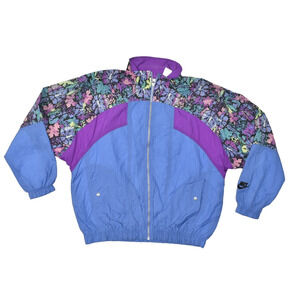 Vintage Nike Colorblock Floral Windbreaker Bomber Jacket Men's Size L Lined